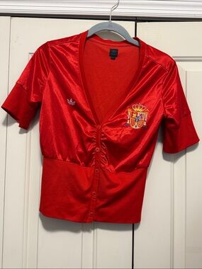 Vintage adidas Red Spain Crest Button-Front Top
